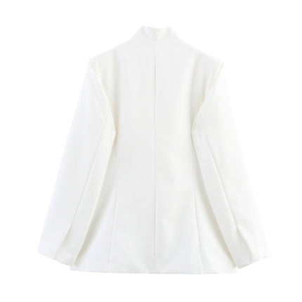 Solid Color Slim-fit Buttoned Long Sleeve Suit Coat