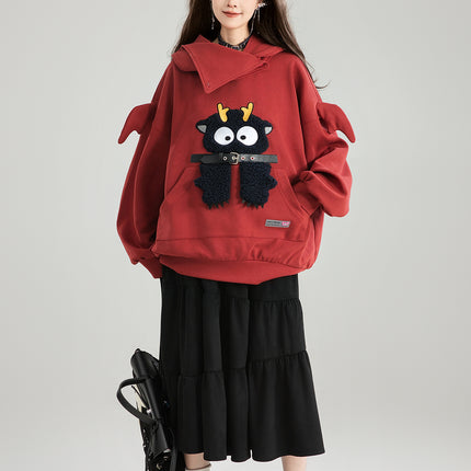 Girl Like Cartoon Embroidered Hooded Sweatshirt For Women