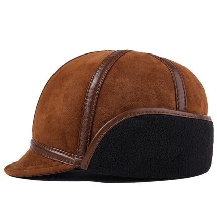 Casual Leather Men's Winter Sheepskin Velvet Thermal Outdoor Hat