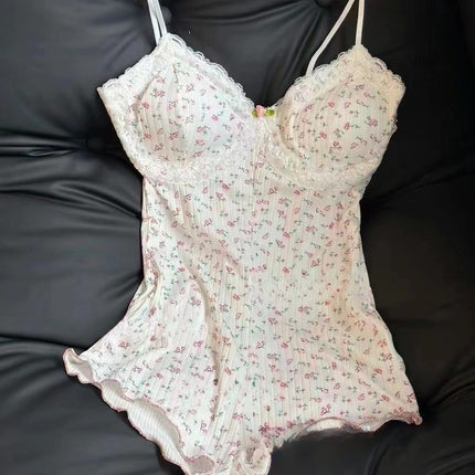 Pure Desire Style Small Floral V-neck Skinny Slimming Sleeveless