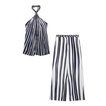 European And American Style Striped Halter Top Loose Trousers