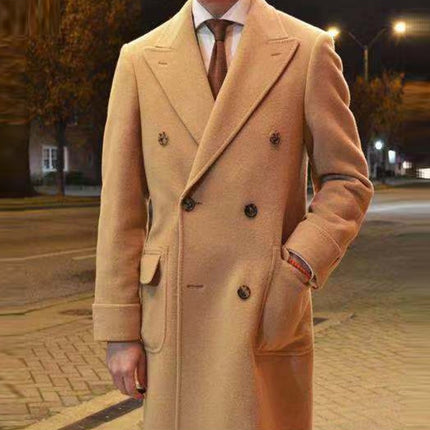 Slim Double Breasted Men's Autumn And Winter Woolen Trench Coat
