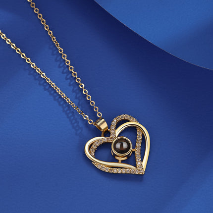Double-layer Eternal Heart Diamond-encrusted Simple Projection Necklace
