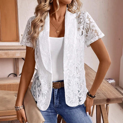 Fashion Lace Elegant Lady Short Sleeve Suit