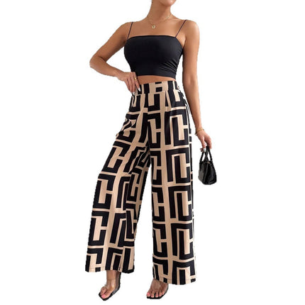 Irregular Copywriting Loose High Waist Wide Leg Casual Trousers