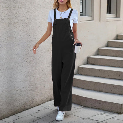 Summer Women's Casual Long Solid Color Suspender Pants