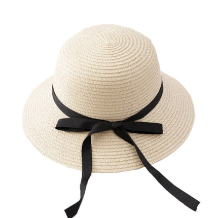 Straw Hat Women's Sun Hat With Foldable Bow And Ribbon Big Brim Hat