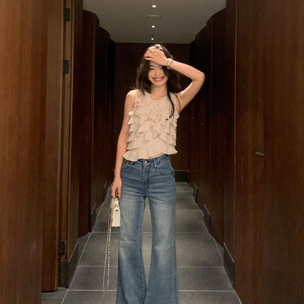 Irregular Ruffled Shirt Camisole Women's Sleeveless Blouse