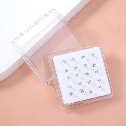 20/set of classic diamond studded white piercing nose ring studs set