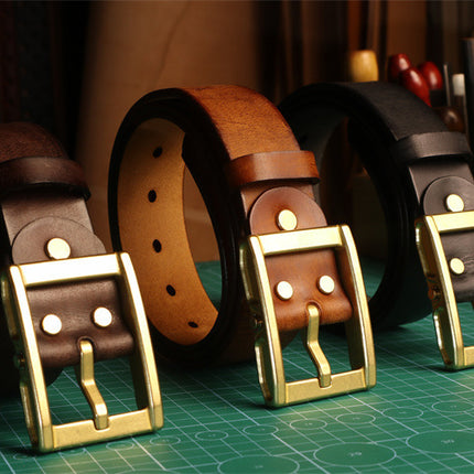 Cargo Jeans Belt Vintage Men's First Layer Cowhide Vegetable