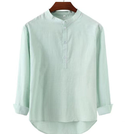 Men's Casual Stand-up Collar Door Barrel Solid Color Long-sleeved Shirt