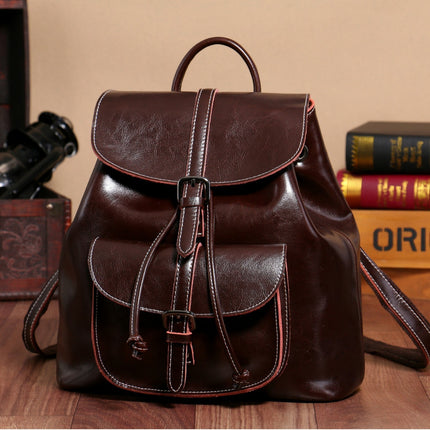 Korean Style Cowhide Pocket Pull-belt Backpack