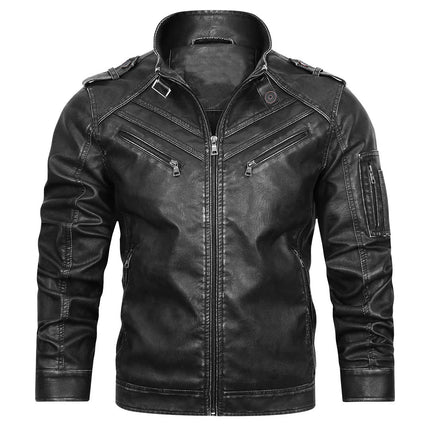 Leather Coat Men's Vintage Washed Faded Edge Stand Collar