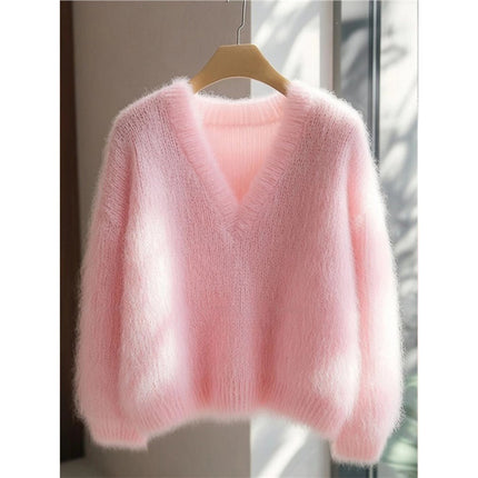 Women's Solid Color Milk Huhu Soft Glutinous Mohair Sweater