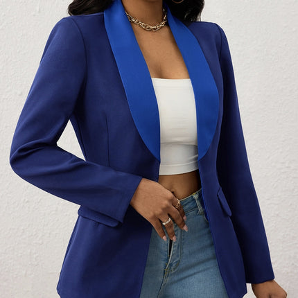 Ladies' Fashionable And Elegant Temperament Versatile Color Block Splicing Lapel Suit Long Sleeved Jacket Top