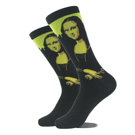 Men's Cartoon Animal Retro Oil Painting Mid-calf Socks