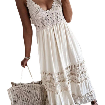Women's Casual Lace Panel Sleeveless Long Dress
