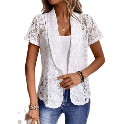 Fashion Lace Elegant Lady Short Sleeve Suit