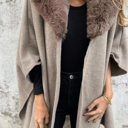 Women's Loose Long Sleeve Large Lapel Fur Collar Cape Coat