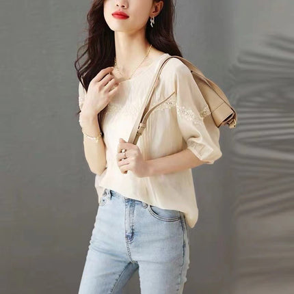 Design Sense Puff Sleeve Shirt Women's Lace