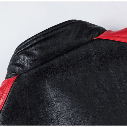 Motorcycle Stitching Leather Jacket Men Stand Collar Retro