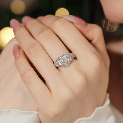 Wedding Style S925 Sterling Silver Ring Female Delicate Heart Full Zirconium Inlaid Holiday Ring