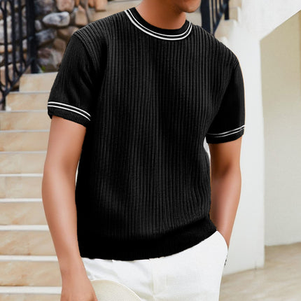 Men's Complex Knitwear Short Sleeve T-shirt Round Neck
