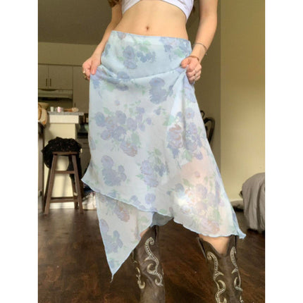 Sneaky Design Floral Flounce Irregular Long Dress