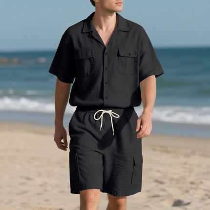 Men's Casual Solid Color Short Sleeve Shorts Suit
