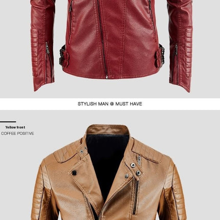 Trendy Leather Jacket Men's Fleece-lined PU Jacket