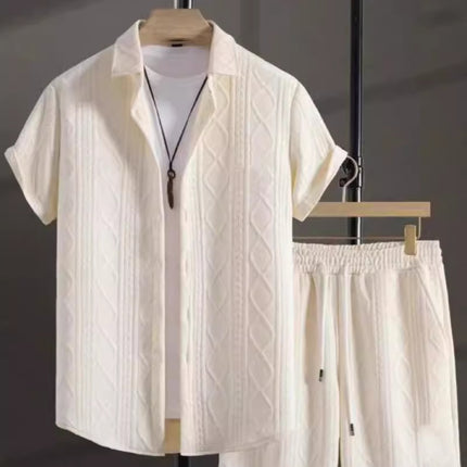 Jacquard Black And White Solid Color Suit Short Sleeve