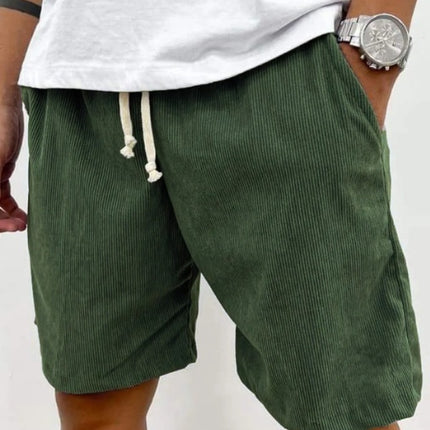 Men's Corduroy Shorts With Drawstring Fashion Casual Pockets Pants Summer