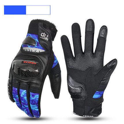 Motorcycle Riding Leather Style Carbon Fiber Shell Anti-fall And Windproof Touch Screen Gloves
