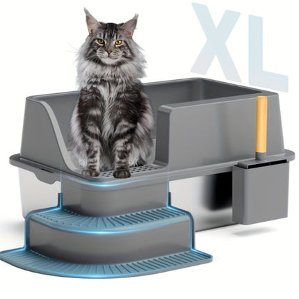 Semi-closed Stainless Steel Litter Box Oversized