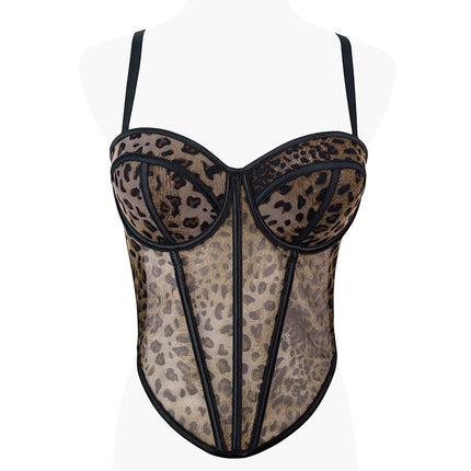 Women's Fashion Personality Mesh Leopard Print Corset