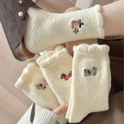 Cute Cartoon Fleece Lined Padded Warm Keeping Winter Socks