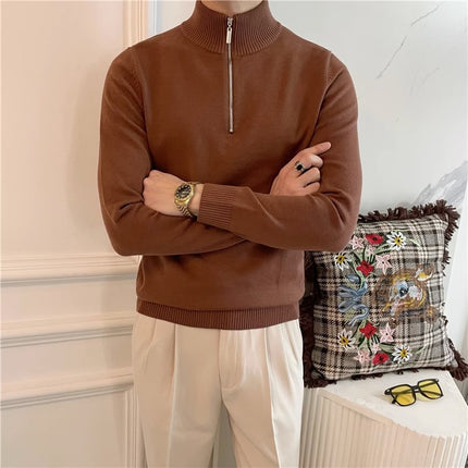 Half Turtleneck Zipper Bottoming Sweater Men Pullover All-matching