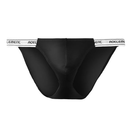 Male Solid Color Stretch Tight Low Waist Ice Silk High Cross Thong