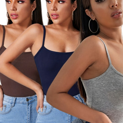 3PCS Solid Color Halter Top For Women