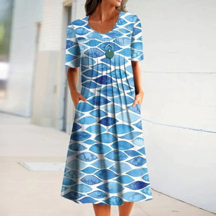 Casual Beach Dress Strap Type Loose Waist 3d Printed Dress