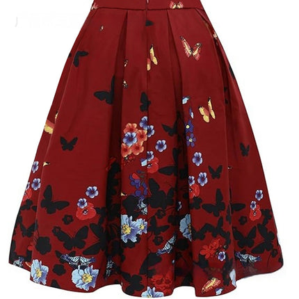 European And American Vintage Printed Floral Skirt