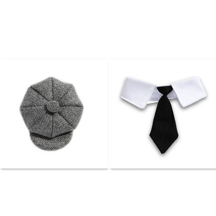 Pet Cat Gentleman Beret Tie Photo Props