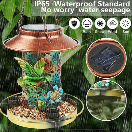 Solar Bird Feeder For Outdoors Hanging, Metal Wild Bird Feeder For Cardinals Solar Garden Lantern With S Hook As Gift For Bird Lovers