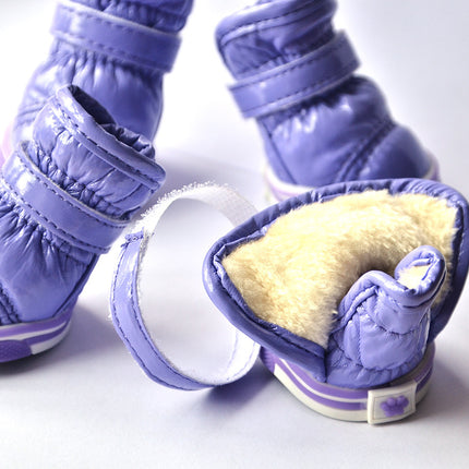 PU Mirror Leather Warm Pet Dog Shoes In Winter