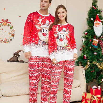 Christmas Cartoon Reindeer Print Parent-child Christmas Suit Pajamas