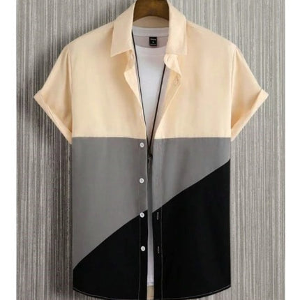 Fashion Trendy Men's Shirt Digital Printing Casual Breathable Stand Collar Short Sleeve