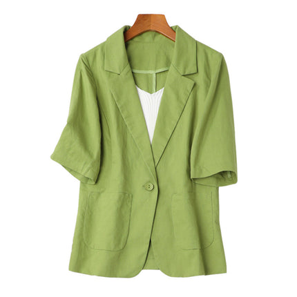 Women's Short-sleeved Cotton And Linen Versatile Short Top Thin Coat
