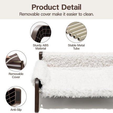 MEWOOFUN Raised Cat Bed For Indoor Cats - Elevated Plush Pet Sofa With Non-Slip Bottom, Supports 44 Lbs, Washable Small Dog Bed For Kittens & Puppies Beige Brown