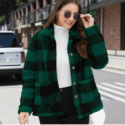 Women's Plaid Plush Long-sleeved Winter Fashion Casual Jacket