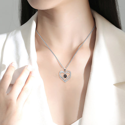 Double-layer Eternal Heart Diamond-encrusted Simple Projection Necklace